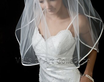 NWT 2T Elbow Bridal Wedding Veil 3/8" Satin Trim VE207 white ivory NEW