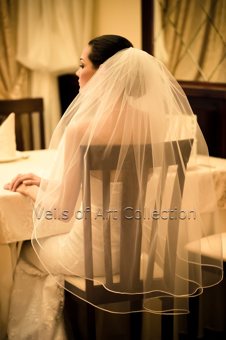 2T Fingertip Bridal Wedding Veil 1/8 Satin Cord Trim VE204 white, ivory NEW CUSTOM VEIL image 4
