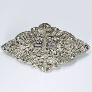 Art Deco Brooch, Pot Metal Brooch, Rhinestone Brooch, Silver Brooch, Diamante Brooch, Vintage Art Deco Pot Metal Rhinestone Paste Brooch Pin