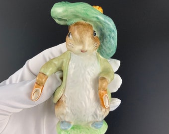 Vintage Beatrix Potter Beswick Pottery Benjamin Bunny P1105/3 BP-2A Gold Oval Figurine Ears Shoes Out 1955-1972