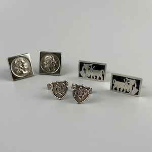 Vintage Sterling Silver Bullfighter Matador Cufflinks, Roman Emperor Caesar Augustus Octavian, Shield RHD Monogram, Retro Cuff Links