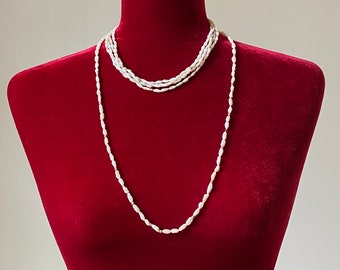 Vintage Baroque Rice Freshwater Pearl Necklace 14K Gold, Bridal Jewelry, Pearl Torsade, White Gold Necklace, Multi Strand Pearl Necklace