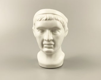 Vintage Perfume Bottle, Julius Caesar Bust Head, Vanity Shelf Decor, Matte White Pottery, Classical Roman Decor