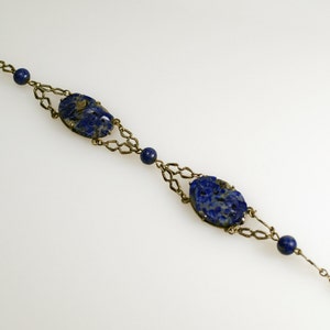 Art Deco Bracelet, Carved Lapis Bracelet,  Art Deco Floral Carved Pierced Lapis Lazuli Gilded Gilt Sterling Silver Bracelet