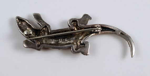 Broche Ancienne Lézard Salamandre En Argent Massif Et Marcassite - Occasion - Modèle K28