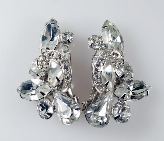 Weiss Rhinestone Earrings, Vintage Weiss Clear Cr… - image 2