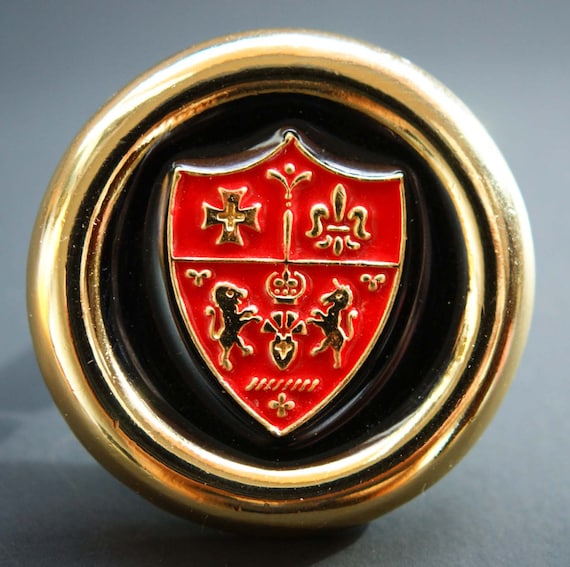 Vintage Black and Red Enamel Heraldic Coat of Arms