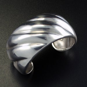 Modernist Sterling Silver Cuff, Vintage Los Ballesteros Taxco Mexico Wide Chunky Sterling Silver Cuff Bracelet