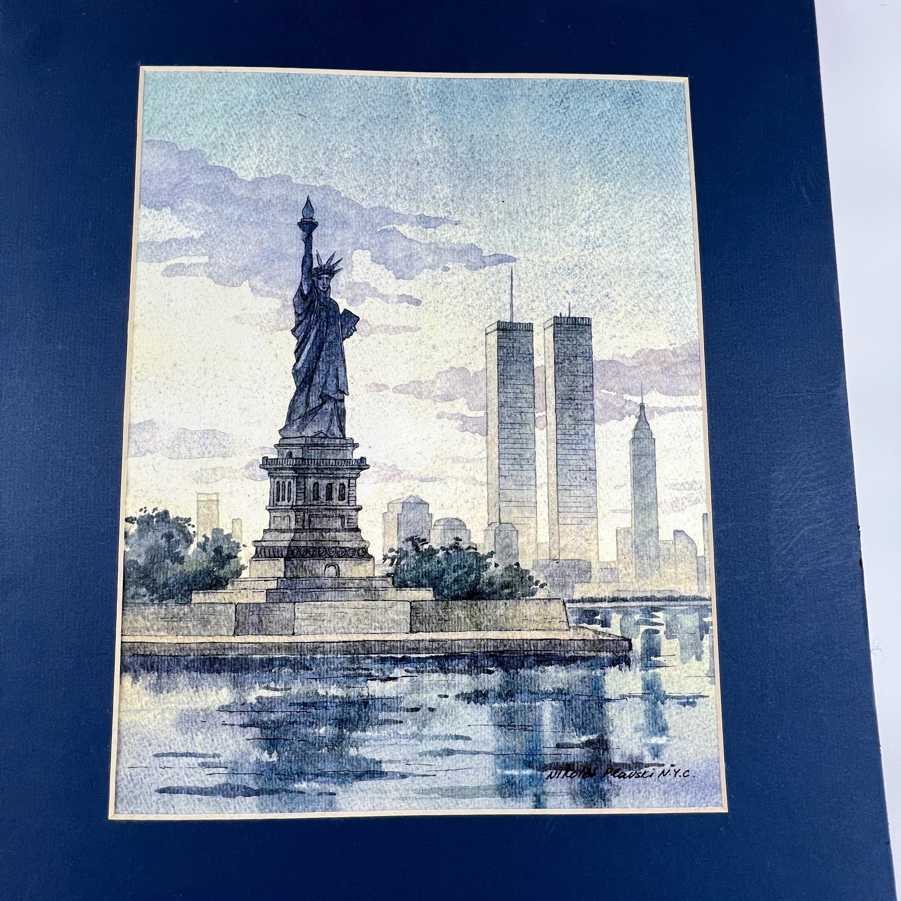 Vintage the Statue of Liberty New York City Skyline World Trade Center ...