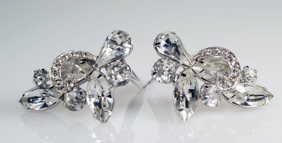 Weiss Rhinestone Earrings, Vintage Weiss Clear Cr… - image 4