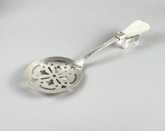 Vintage Strainer Serving Spoon Sterling Silver and Mother of Pearl Handle