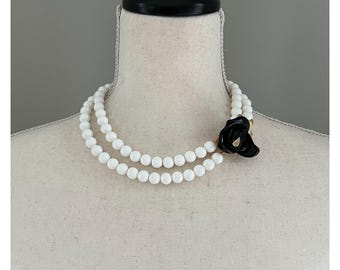 Vintage Kenneth Jay Lane KJL Avon Midnight Black Rose White Lucite Bead Necklace