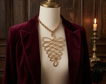 Vintage 1972 Napier Modernist Statement Necklace, Gold Tone Wire Pendant, 16"