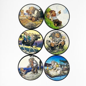 Rolf Lidberg Troll Coasters Scandinavian Folk Art by Way Nor Set of 6, Unique Round Coasters, Kids, Gifts