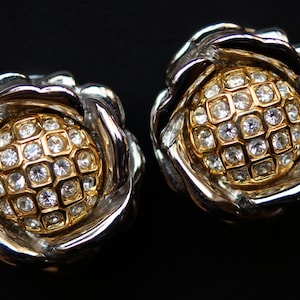Nolan Miller Jewelry, Nolan Miller Earrings, Vintage Clip On Earrings, Gold Silver, Round Rhinestone Floral Earrings