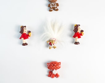 Cute Vintage Figural Plastic Pins, Hallmark Little Lulu, Russ Santa Troll, Avon Fragrance Glace Cat and Gingerbread Man, Fun Retro Jewelry