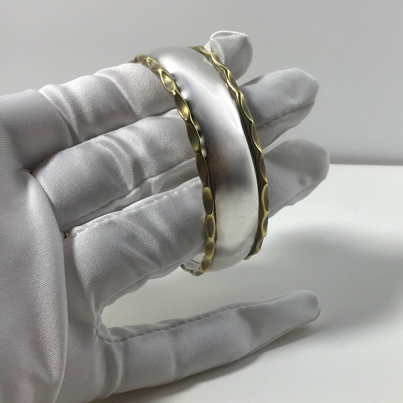 Sterling Cuff Bracelet Vintage Taxco Mexico Sterling Silver Brass Layering Cuff Bracelet Silver Brass Bracelet Taxco Silver Jewelry