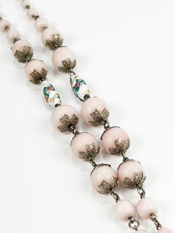 Vintage Wedding Cake & Pale Pink Glass Bead Y Dro… - image 5