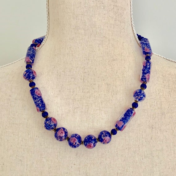 Murano Glass Pink /& Blue Necklace