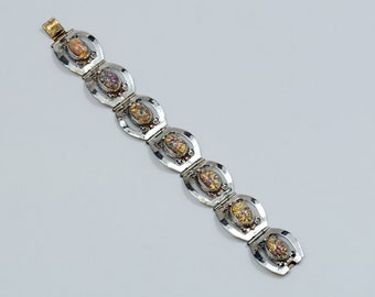 Vintage Sterling Silver Faux Fire Opal Link Bracelet Made in Mexico