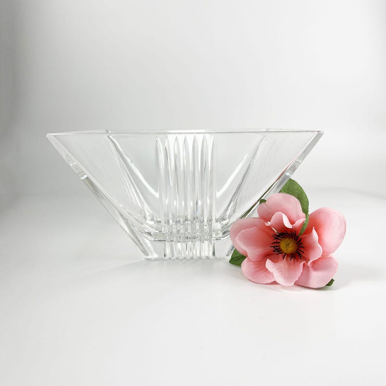 Tiffany & Co Metropolis Art Deco Crystal Bowl | Large Square Glass Dish | Modern Table Console Decor | Luxury Glassware | Gift image 2