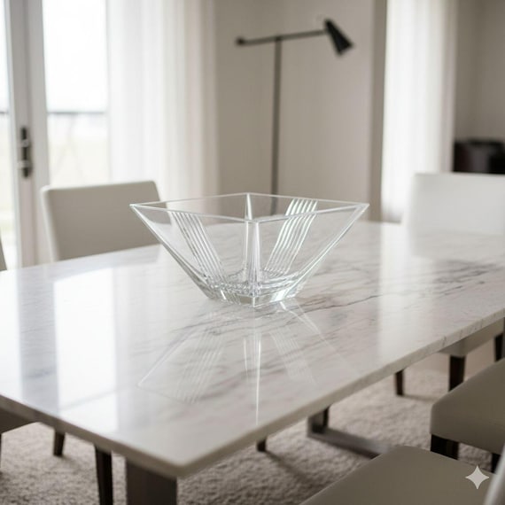 Tiffany & Co Metropolis Art Deco Crystal Bowl | Large Square Glass Dish | Modern Table Console Decor | Luxury Glassware | Gift