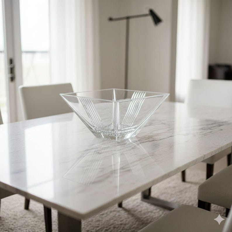 Tiffany & Co Metropolis Art Deco Crystal Bowl | Large Square Glass Dish | Modern Table Console Decor | Luxury Glassware | Gift image 1