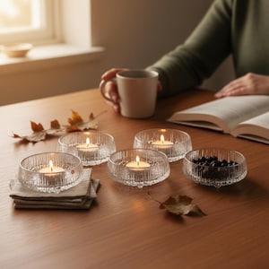 Set of 5 Iittala Ultima Thule Dessert Bowls - Tapio Wirkkala Finland - Mid Century Modern Glass - 3 Toed Ice Texture - 4 Inch Small Bowls