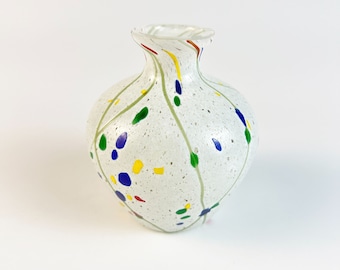Vintage Murano Style Art Glass Small Confetti White Bud Vase Diffuser Bottle, Contemporary Abstract Home Decor, Perfume Bottle, Shelf Decor