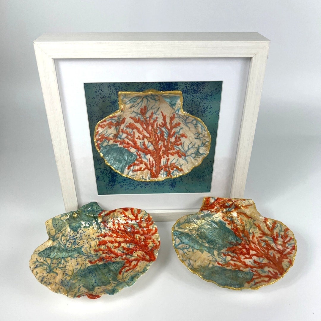 Decoupage Shells Nautical Decoupage Scallop Shells Craft Etsy