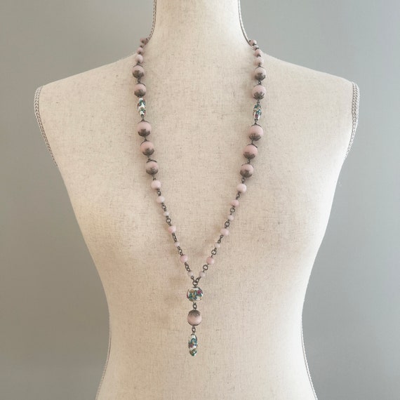 Vintage Wedding Cake & Pale Pink Glass Bead Y Dro… - image 1