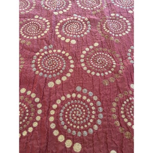 Vintage Red Mandala Spiral Creped Brocade Jacquard Decorator Upholstery Fabric
