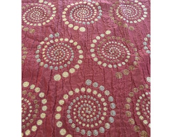 Vintage Red Mandala Spiral Creped Brocade Jacquard Decorator Upholstery Fabric