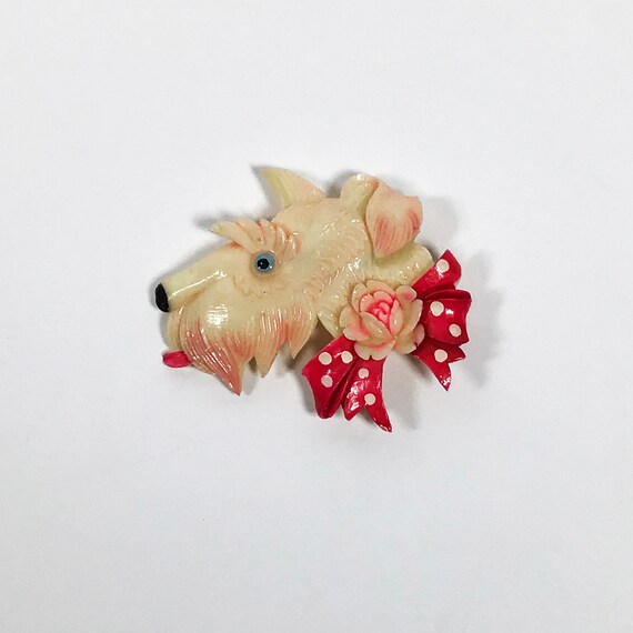 Celluloid Jewelry, Celluloid Brooch, Scottie Dog … - image 3