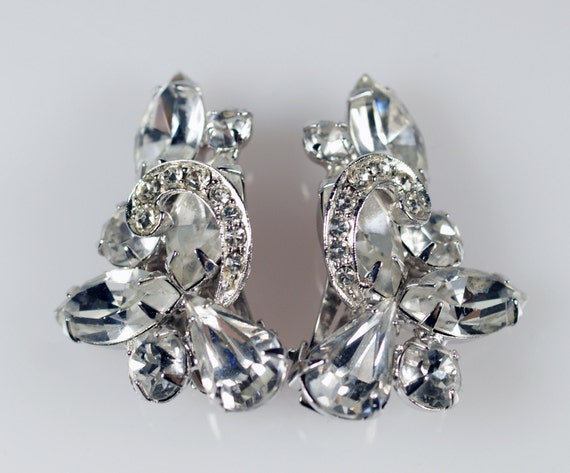 Weiss Rhinestone Earrings, Vintage Weiss Clear Cr… - image 1
