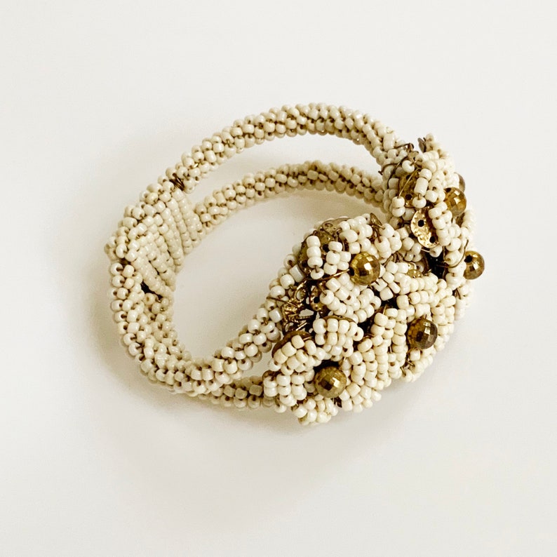 Vintage Miriam Haskell Style Floral Beaded Clamper Bracelet | Etsy