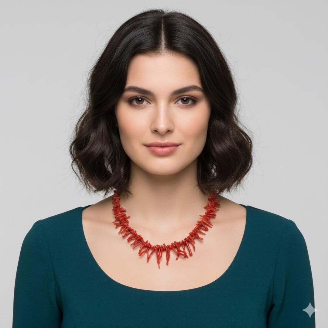Collier Vintage En Corail Rouge Avec Perles Graduées - Longueur 23 Pouces, 48,4g, Alliage Argenté, Occasion