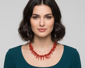 Vintage Red Mediterranean Branch Coral Chip Bead Necklace 21" Graduated Strand, Beach Tropical Vacation Jewelry