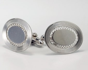 Silver Cufflinks, Silver Cuff Links, Sterling Cufflinks, Oval Cufflinks, Vintage Lamode Solid Sterling Silver Oval Cufflinks + FREE TIE GIFT