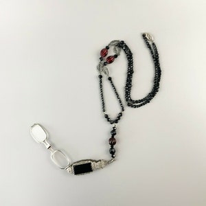 Antikes Silber Onyx Markasit Lorgnette Opernglas Anhänger Perlen Halskette