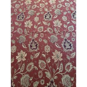 Vintage Decorative Designer Upholstery Floral Creped Brocade Jacquard Fabric Red