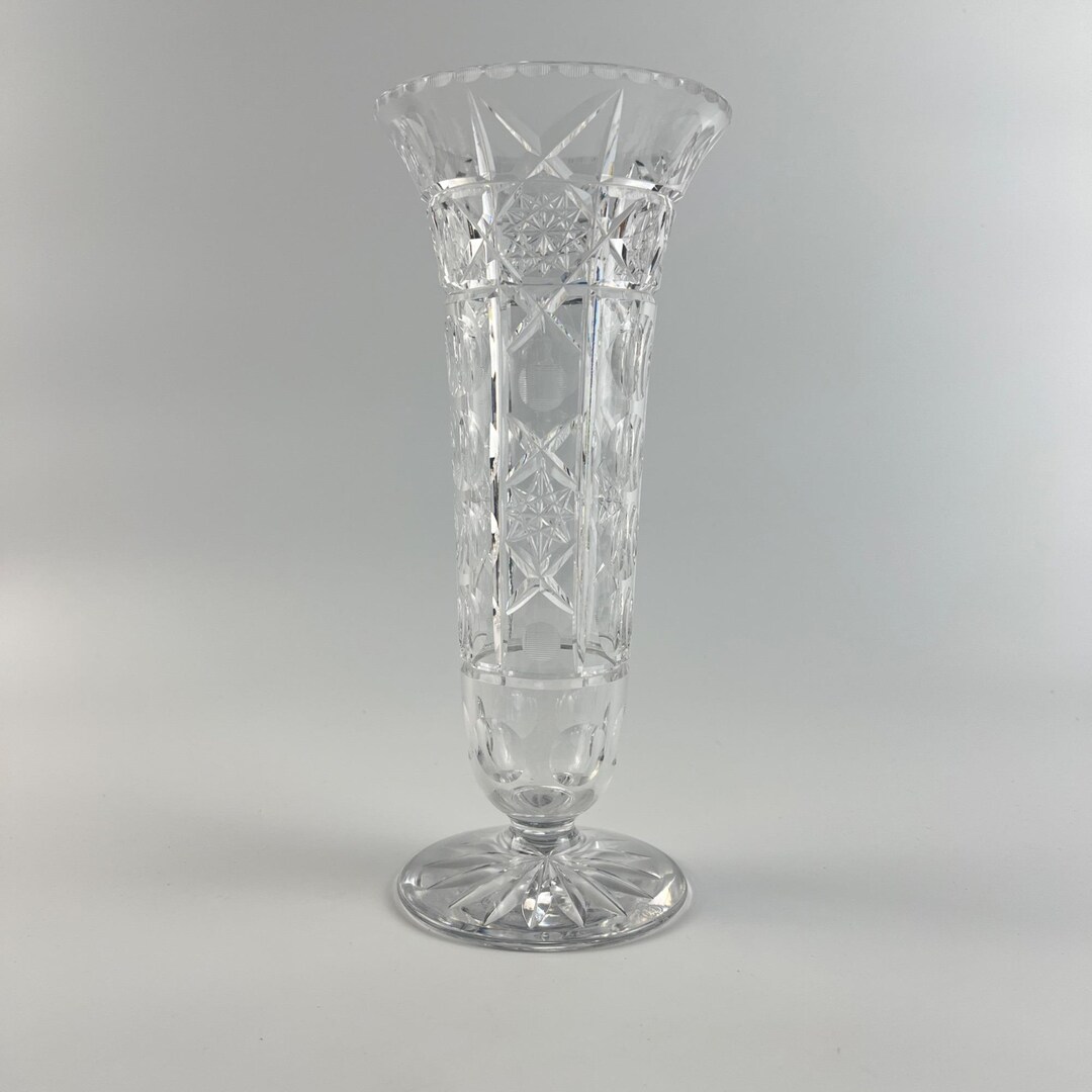 Stunning Antique T. G. Hawkes Cut Crystal Tall Trumpet Vase Signed Rare