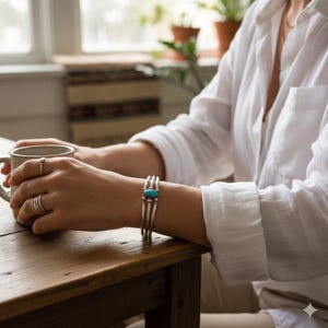 Vintage Navajo Sterling Silver Turkos Split Band Manschettarmband Minimalistiskt