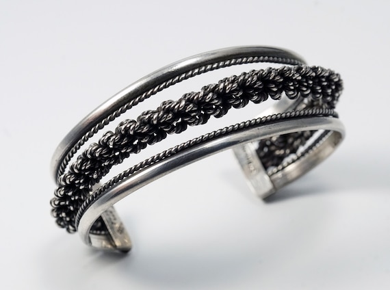 Boho Cuff Bracelet, Sterling Silver Cuff, Ethnic … - image 1