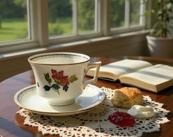 Vintage Wedgwood Chinese Flowers Bone China Tea Cups, Made in England Chinoiserie Floral White Tea Cups