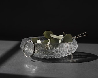 Iittala Lunaria Glass Bowl Tapio Wirkkala Arte Finlandés Vidrio Vintage 13" Mediados de Siglo