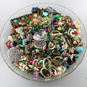 Custom Bead Soup 4 OZ, Assorted Harvested Upcycled Random Vintage to Now Glass Acrylic Wood Metal Shells, Jewelry Crafts Bag Mix by Weight