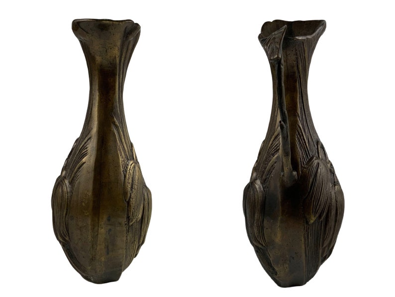 Pu&ograve; includere: Un paio di piedi decorativi per vaso in bronzo antico con un motivo floreale. I piedi sono finemente intagliati e hanno una patina marrone scuro.