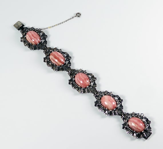 One Of The Best Vintage Cabochon Rhodochrosite Sterling Silver Bracelet One Of The Best Vintage Cabochon Rhodochrosite Sterling Silver Bracelet