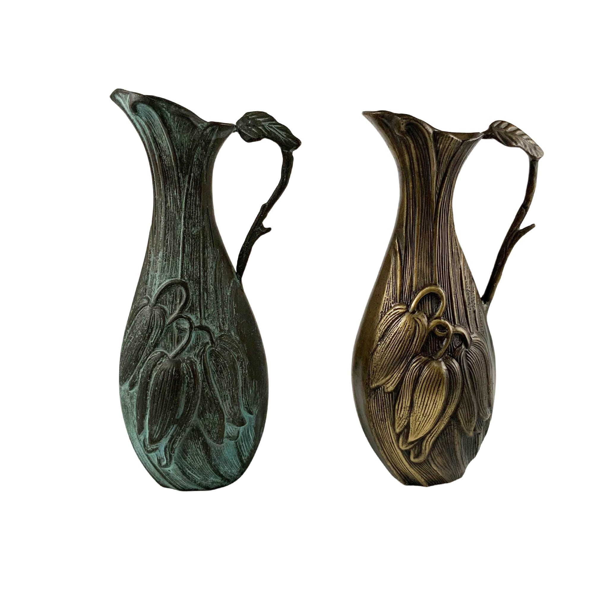 Vintage Art Nouveau Revival Bronze Floral Ewer Pitcher Jug